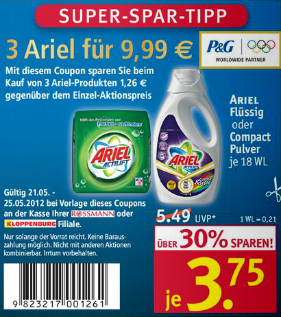 Ariel Actilift Pulver für 1,75€ pro Packung - 9 Cent pro Waschladung