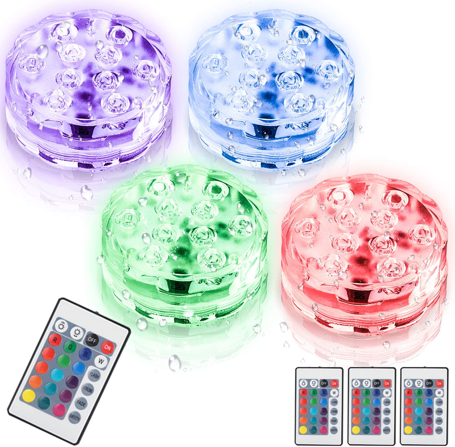 wolketon Multi Farbwechsel Unterwasser Licht, IP68 mit Fernbedienung, 4 Stück