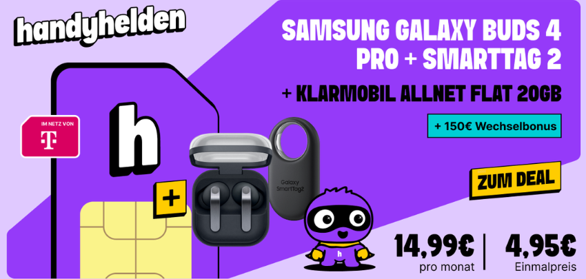 Nur 14,99€ mtl. 🤑📲 Samsung Galaxy Buds 4 Pro + SmartTag 2 + 20GB Telekom Allnet Flat