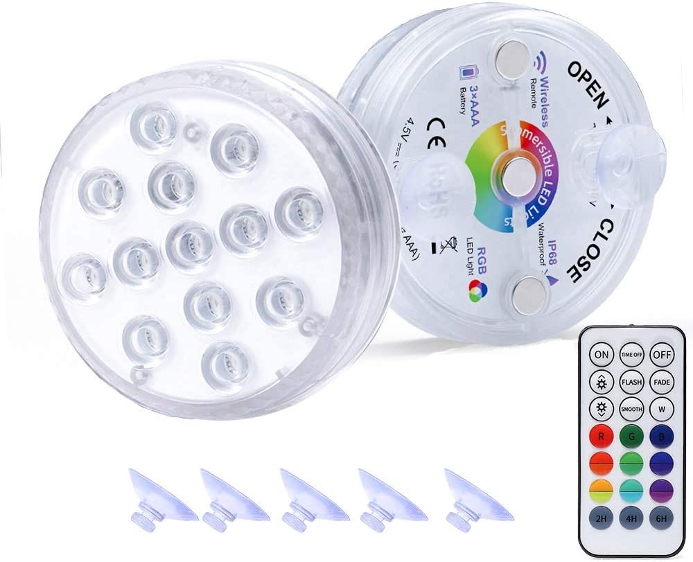 Wasserdichtes LED Licht 2 Stück ,mehrfarbige RGB-13-LED-Perlen mit RF-Fernbedienung Ausgestattet mit Magnet und Saugnapf