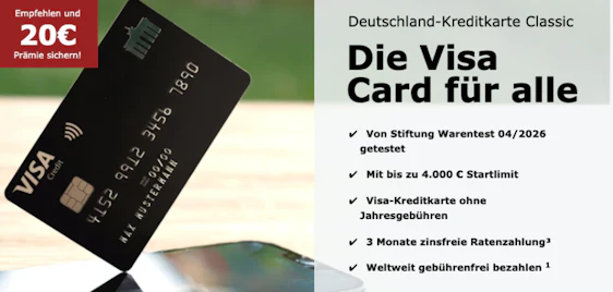 20€ Prämie für Empfehlung! 💸 Deutschland-Kreditkarte Classic » kostenlose Visa weltweit ohne Gebühren 💳