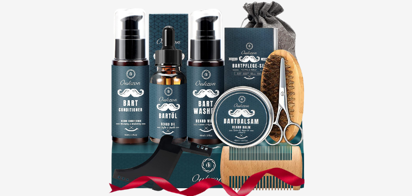 Oukzon Bartpflege-Set für 18€ - 10-in-1-Set inkl. Shampoo, natürliche Öle &amp; Reisetasche