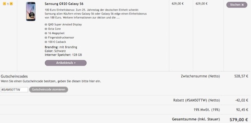 100€ Cashback auf Samsung Galaxy S6 oder S6 Edge - ab 14.09. *UPDATE2*