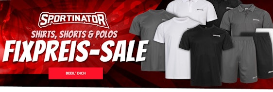 Fixpreis Sale bei Sportspar 🫵 Ausgewählte Artikel für 3,99€ (z.B. 'Sportinator' Shirts & Shorts)