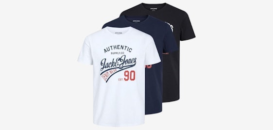 3x Jack & Jones T-Shirt Ethan für 17€ - reine Baumwolle, Regular Fit