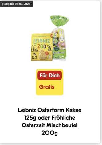 Gratis Leibniz Osterfarm Kekse 125g oder Fröhliche Osterzeit Mischbeutel 200g mit der Netto plus App