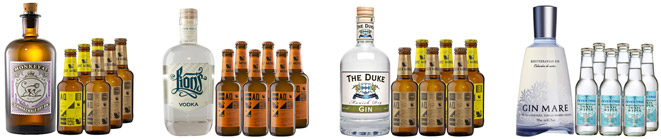 Günstige Cocktail Sets bei Gourmondo - z. B. Monkey 47 Gin mit 6x Tonic Water für 32€