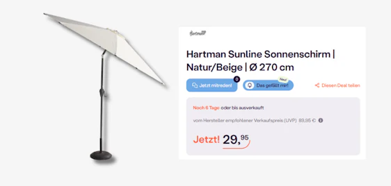 Hardcore-Ersparnis! ☀️ Hartman Sunline Sonnenschirm (270 cm) nur 39€ ⛱️