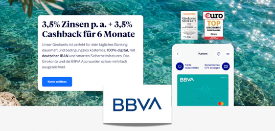 Geld arbeiten lassen! 💰 3,5% Zinsen & Cashback beim kostenlosen BBVA Girokonto 💳