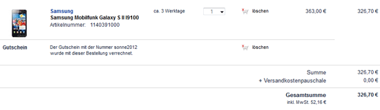 Samsung Galaxy S2 für 327€ - Dual Core Android Smartphone (Update)