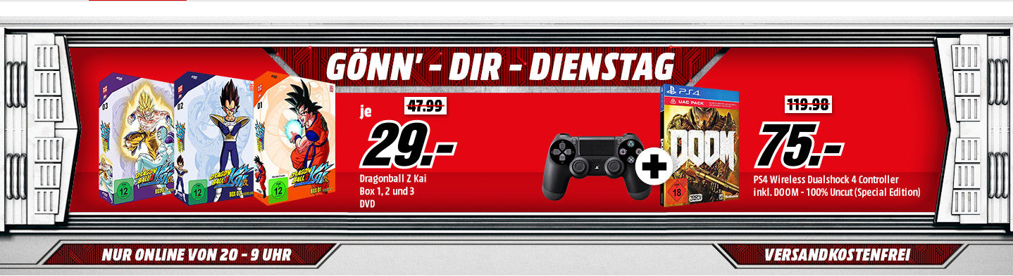 Gönn Dir Dienstag bei Media Markt - z.B. PS4 Controller + Doom für 75€ oder Dragon Ball Kai Boxen für je 29€