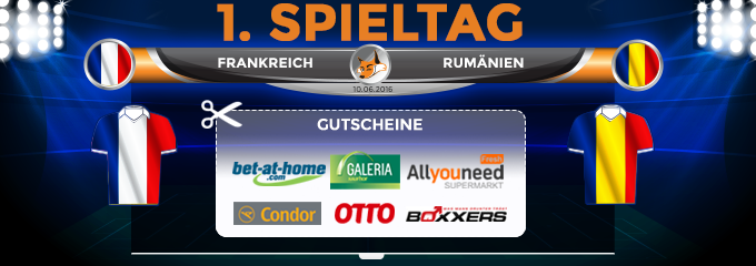 Das große Schnäppchenfuchs Fußball-EM Tippspiel 2016: Frankreich - Rumänien
