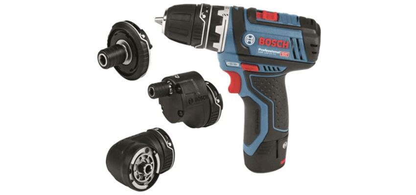 Bosch GSR 12V-15 FC FlexiClick Professional für 149€ - mit 4 Aufsätzen und 2 Akkus