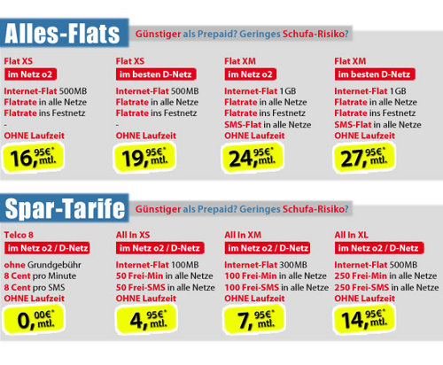 Aktion Handytarife ohne Laufzeit ab 4,95€ im Monat
