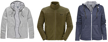 Günstige Daunen- und Fleece-Jacken bei Engelhorn - z.B. Jack Wolfskin Herren Fleecejacke Feelgood olive für 36€