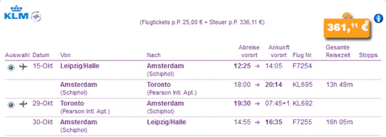 Hin- und Rückflug nach Toronto ab 361€