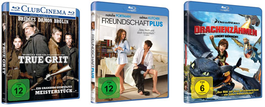 3 Blu-Rays für 25€ mit neuer Auswahl - True Grit, Drachenzähmen, Freundschaft Plus, uvm.