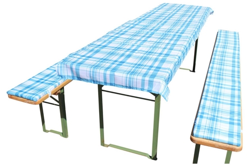 Biertischauflage 3 teilig (1x Tischdecke, 2x Bierbankauflagen) in Blau oder Orange