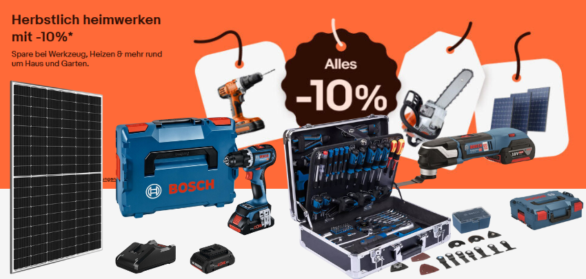 ebay: 10% auf ausgewählte Artikel aus Werkzeug, Heizen, Garten &amp; mehr 🛠️