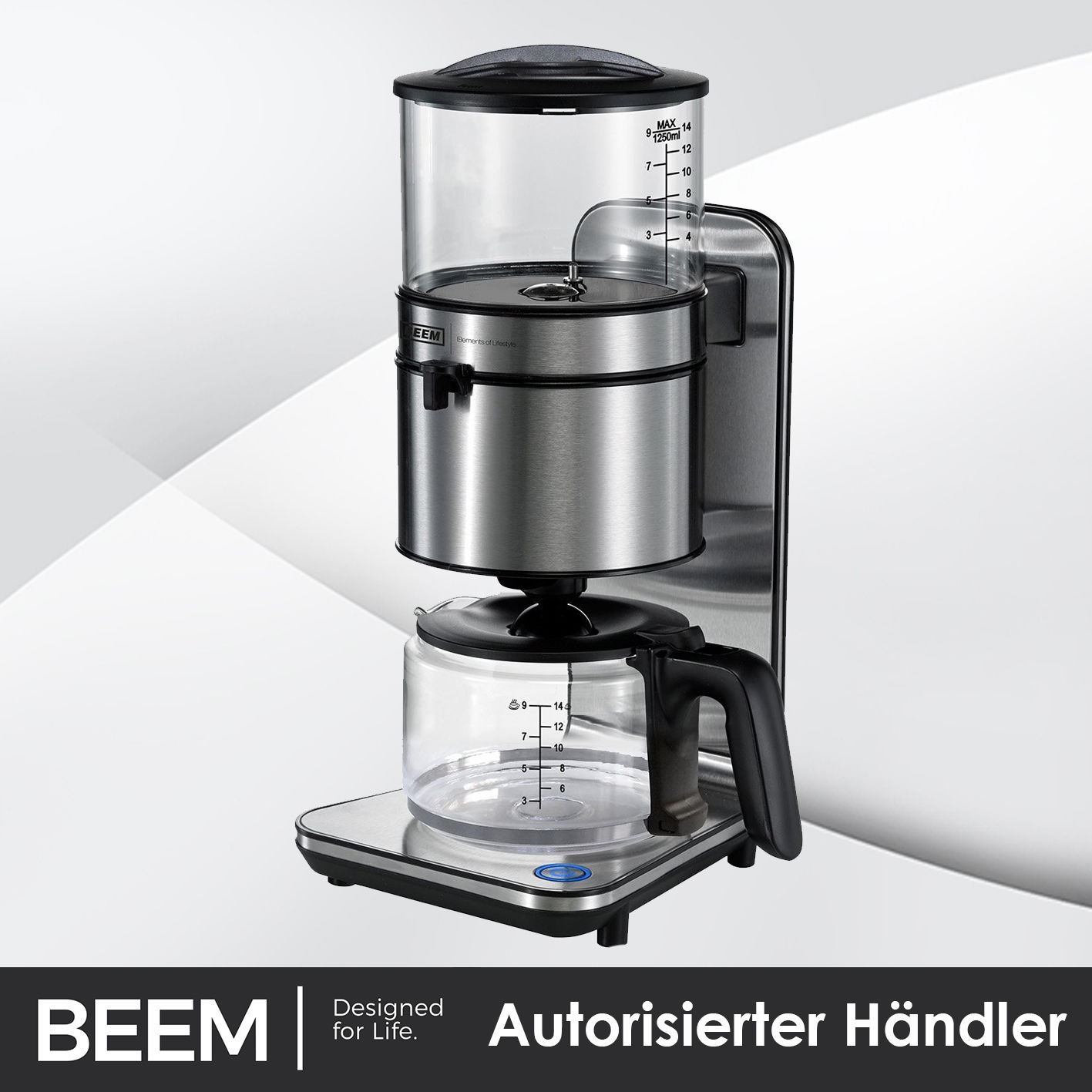 BEEM Café Premium 4 Joy V2 Edelstahl Kaffeemaschine Glas