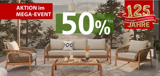 50% Zurbrüggen Aktion auf Gartenmöbel - z.B. Decoris Outdoor Hängematte für 16€