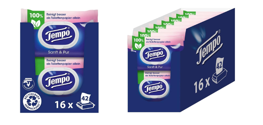 Tempo Feuchttücher "Sanft &amp; Pur" ab 19€ - hautfreundlich, umweltfreundlich, Megapack