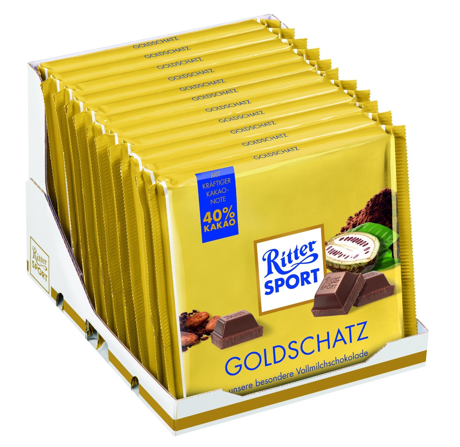 Ritter Sport 250 g Goldschatz Tafelschokolade, 11er Pack (250 g) für 12,44€