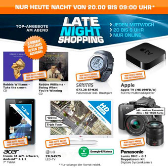 Saturn Late Night ab 20 Uhr - Apple TV 3, Lumix DMC G3 und Acer Iconia B1-A71 *UPDATE*