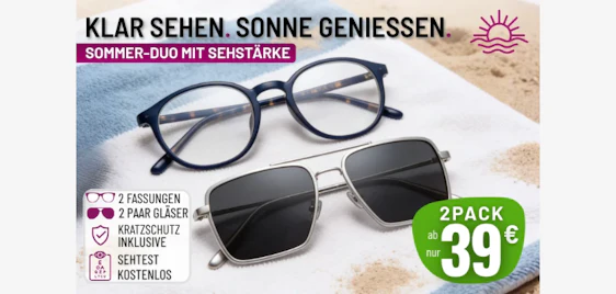Scharfer Sommer-Deal! 🕶️ brillen.de Sommer-Doppelpack (mit Sehstärke) ab 39€
