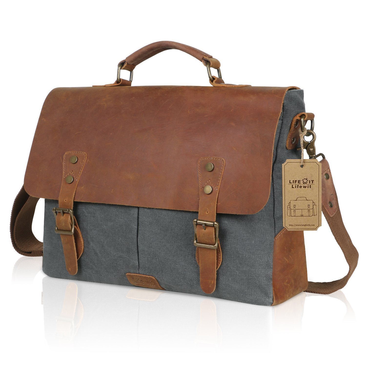 Umhängetasche 15,6 Zoll aus Canvas und Büffelleder für 29,96 EUR inkl. Versand