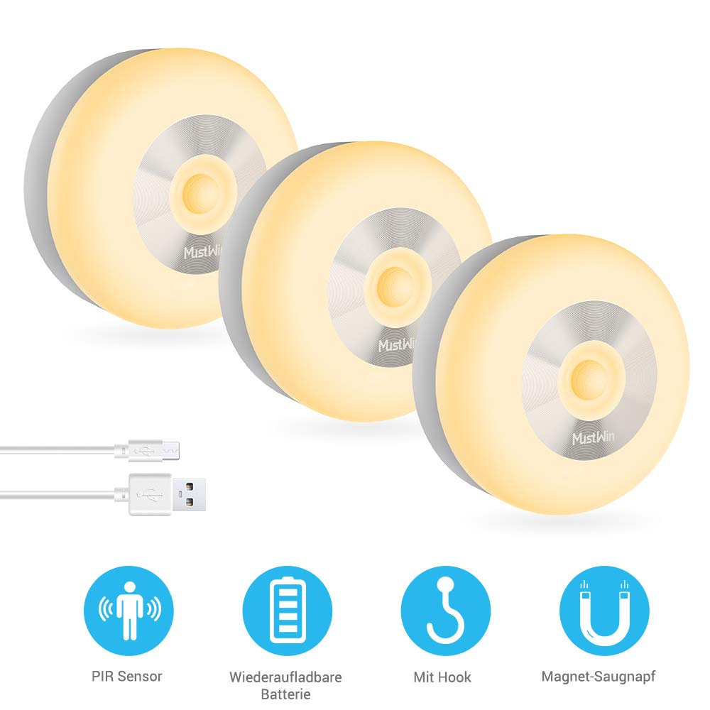 50% OFF LED Nachtlicht mit Bewegungsmelder Wiederaufladbare USB  (3 Stück) 