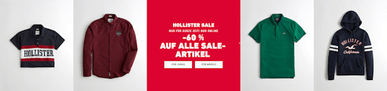60% Rabatt auf Sale + kostenloser Versand bei Hollister - z. B. Hemden ab 6,24€ oder Shirts ab 3,99€