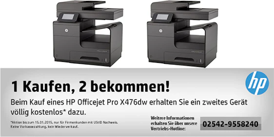 2 x HP OfficeJet Pro X476dw - Tintenstrahl-Multifunktionsgerät (Drucker, Kopierer, Scanner, Fax) für 395€ - nur für Geschäftskunden