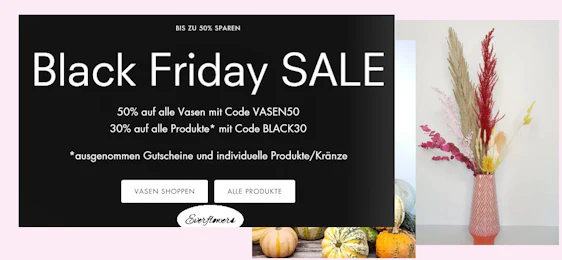 Bis zu 50% Rabatt auf Vasen bei Everflowers.de + 30% Rabatt fast alles – z.B.: Kränze, Trockenblumen & Weihnachtsdecko