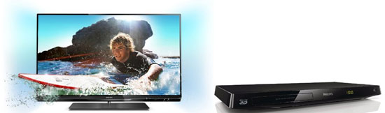 Philips 47PFL6007K + Philips BDP3380 für 888€ - 47" 3D-LED-TV mit Ambilight + 3D-Blu-ray-Player
