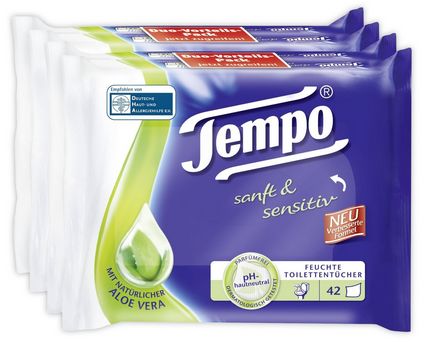 Tempo feuchte Toilettentücher "sanft &amp; sensitiv" ab 3,45€ - Doppelpackung, 2er Pack (2 x 84 Tücher) *UPDATE*