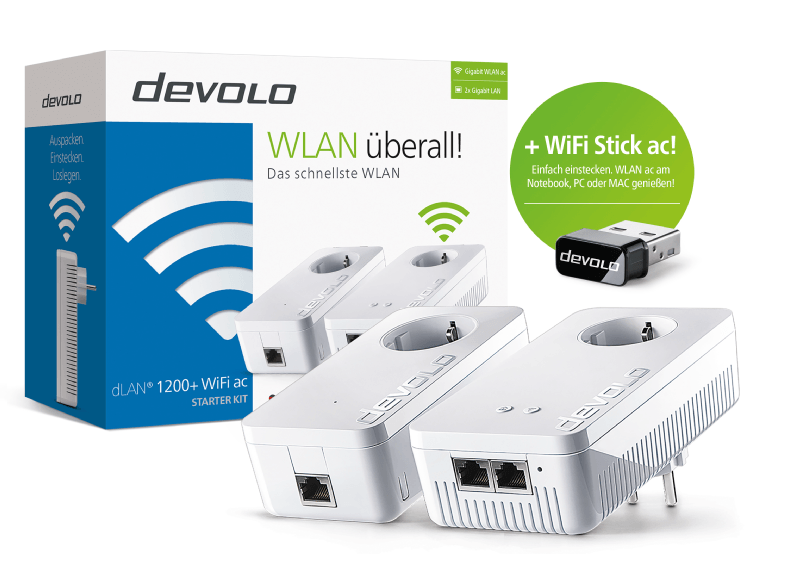 DEVOLO 9716 dLAN 1200+ WiFi ac Starter Kit + WiFi Stick ac, Powerline Set für 111,- EUR inkl. Versand