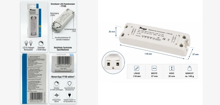 Kopp-Elektronischer-Transformator-0-105W-Dimmbar-Beleuchtungstransformator Kopp-Elektronischer-Transformator-0-105W-Dimmbar-Beleuchtungstransformator