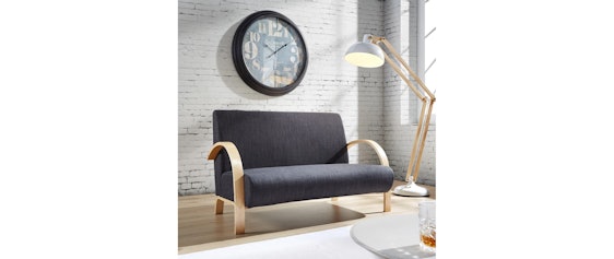 Vorbei: 2er Sitzbank mit Leinenbezug in Grau für 73€