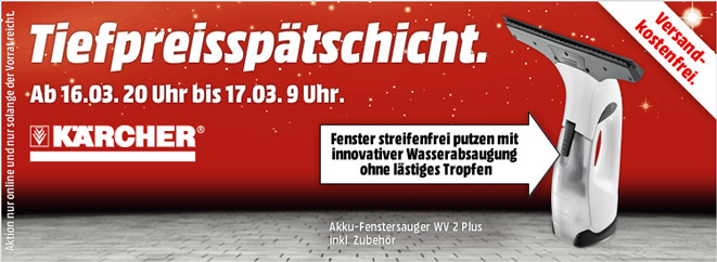 Tiefpreisspätschicht bei Media Markt - Kärcher WV 2 Plus für 39€