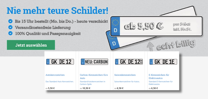 Günstiger anmelden! 🚗 Kfz-Kennzeichen schon ab 6€ frei Haus