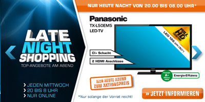 Saturn Late Night Shopping: 50" TV von Panasonic, 750GB externe Festplatte in 2,5" mit USB 3.0