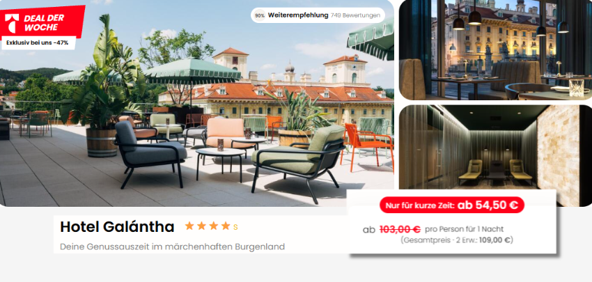 Auszeit im Burgenland! 🏰 Übernachtung im 4*S Hotel Galántha inkl. Frühstück &amp; Spa ab 55€