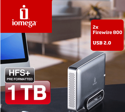Iomega eGo Desktop MAC Edition 1TB für 76€ - externe Festplatte mit USB 2.0 und FireWire 400/800