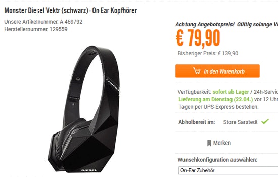 Monster Diesel Vektr On Ear Kopfhörer in schwarz oder weiß für 80€ *UPDATE*