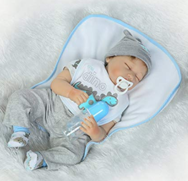 Decdeal Reborn Baby Puppe Silikon Babypuppe 56cm Augen Schließen, Magnetisch Mund