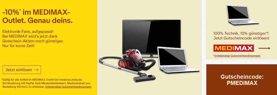 10% Rabatt im Medimax-Outlet bei eBay - bei Zahlung mit PayPal