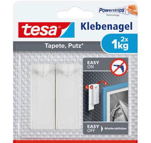 tesa Klebenagel für Tapete & Putz, 1 kg - 2 Nägel inkl. Powerstrips in weiß für 2,37€(statt 3,46€)