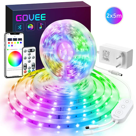 10M RGB LED Streifen Lichtband mit 3 in 1 App, Fernbedienung und Steuerbox, Selbstklebend