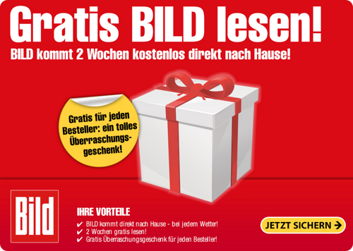 Bild Zeitung 2 Wochen testen und Überraschungsgeschenk erhalten!